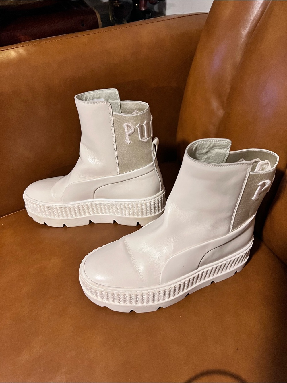 Fenty x Puma Chelsea Sneaker Leather Boots "Vanilla Ice" white women’s sz 6